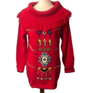 Colorful Embroidered Red Sweater
